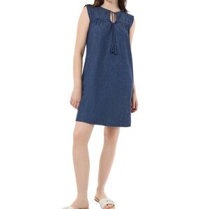Jones New York Dark Blue Chambray Above the Knee Shift Dress